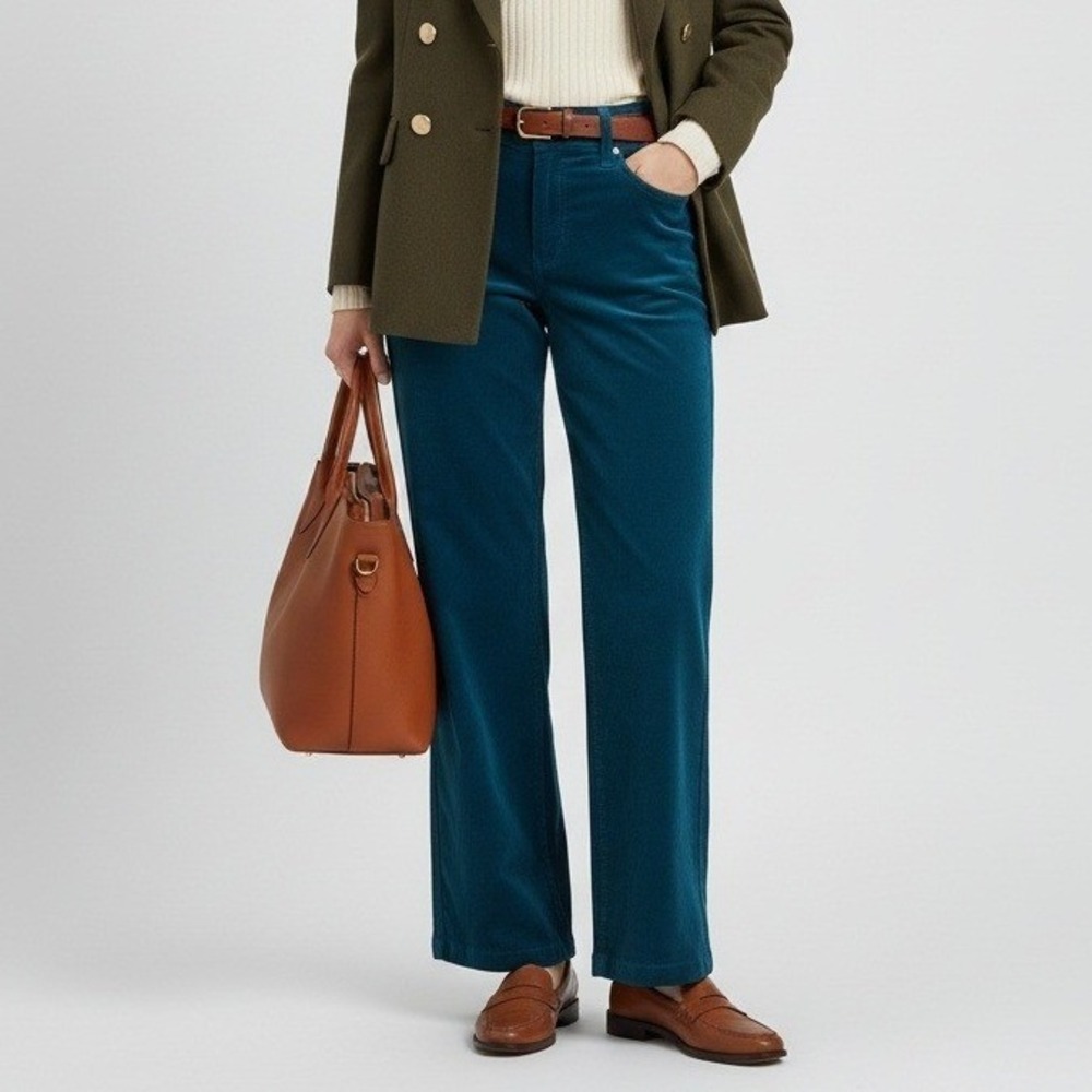 St Johns Bay Petite Corduroy Wide Leg Pants High Rise Rich Teal 2P‎ Fall NWT